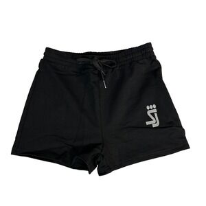 Shane Justin Womens Black Logo Graphic Drawstring Athletic Shorts Size Medium